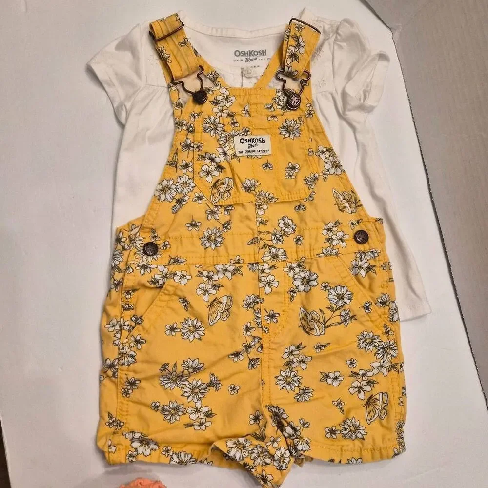 4 Outfits Baby Girl 12 months Carter's Oshkosh Bgosh Butterfly Floral Overalls